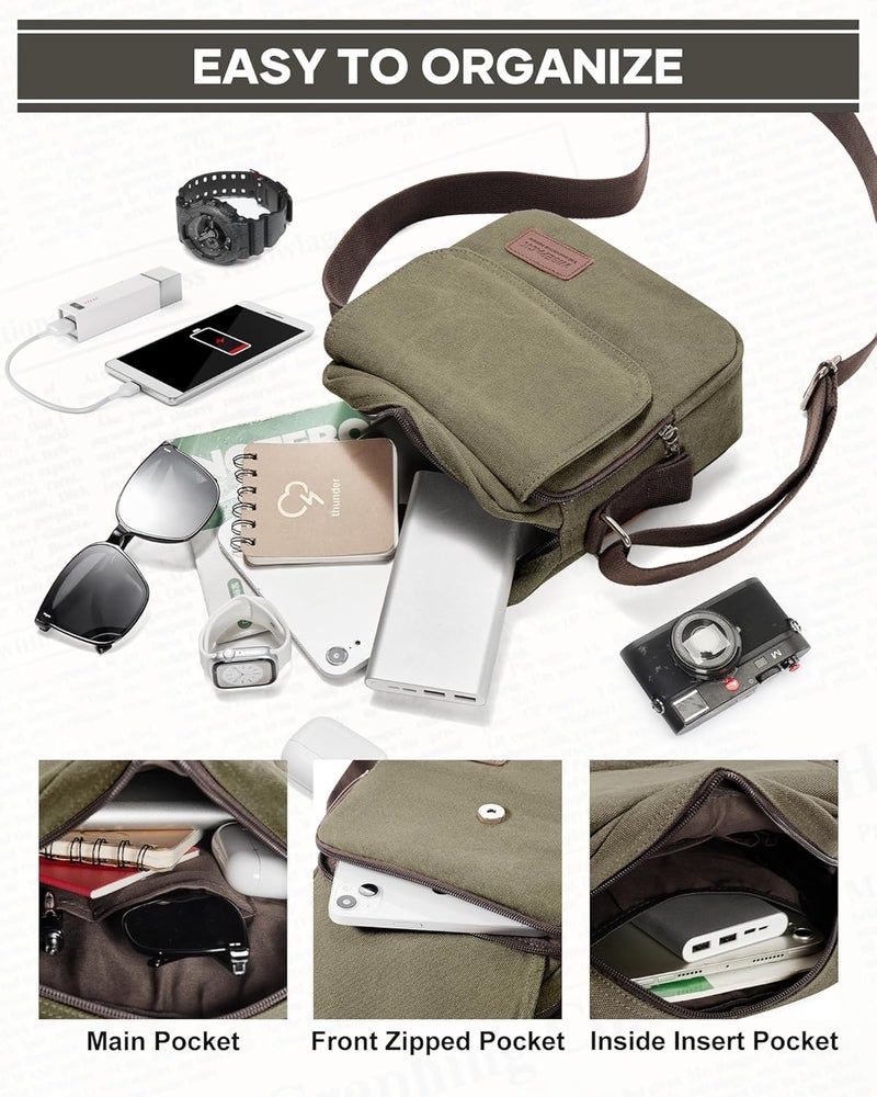 WISEPACK Small Crossbody Bag for Men,Canvas Messenger Shoulder Bags Crossbody Satchel Bag Men's Side Bags Over the Shoulder Purse - Image 5